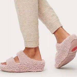 Fitflop Shuv Two Bar Curly Wool Slides Beige Size 9